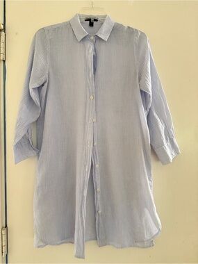 J. Crew Light Blue Pinstripe Women's Button-Down Tunic Coverup